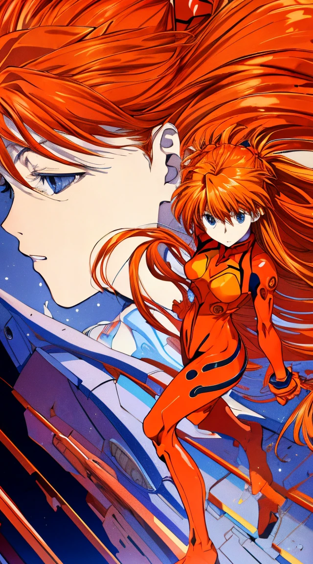 (masterpiece, quality, Best quality at best, Official Art, Beautiful and beautiful:1.2)Soryu Asuka Langley, Long Orange Hair，Shin Evangelion，Tight Suit