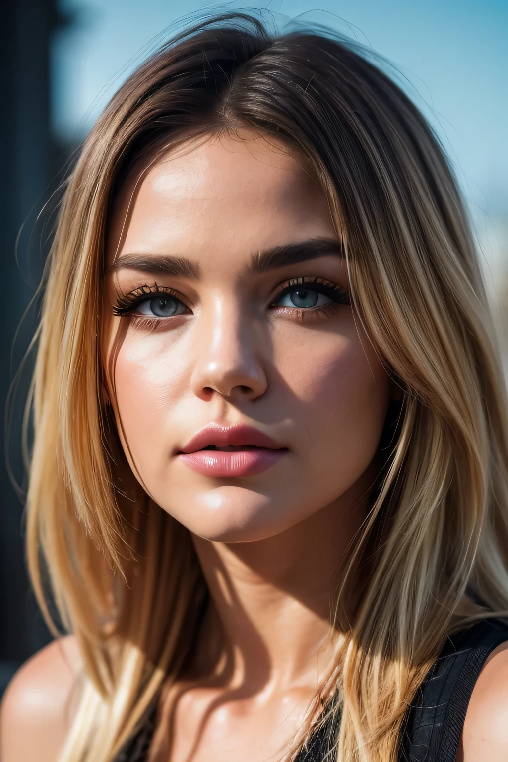 closeup headshot of S227_PolinaKalashnikova,an attractive woman,in front of a (bomb:1.1),wearing a (crewneck:1.1),(8k, RAW photo, best quality, depth of field, ultra high res:1.1),(absurdres, intricate, photorealistic, masterpiece, ultra-detailed:1.2),