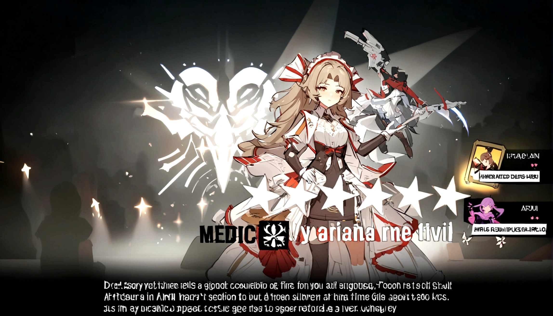 Arafed image of a woman in a dress with a sword and a star., de arknights, from front line girls, fine details. front line girls, hyperdetailed!, curator, medic, Ayaka Genshin Impact, front line girls universe, exophilia, front line girls cg, front line girls style, Bloody Shalltear, hyperdetailed!!, stand out, front line girls