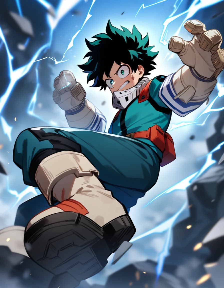 1boy, male focus, midoriya izuku, boku no hero academia, injury, electricity,, masterpiece, best quality, very aesthetic, absurdres