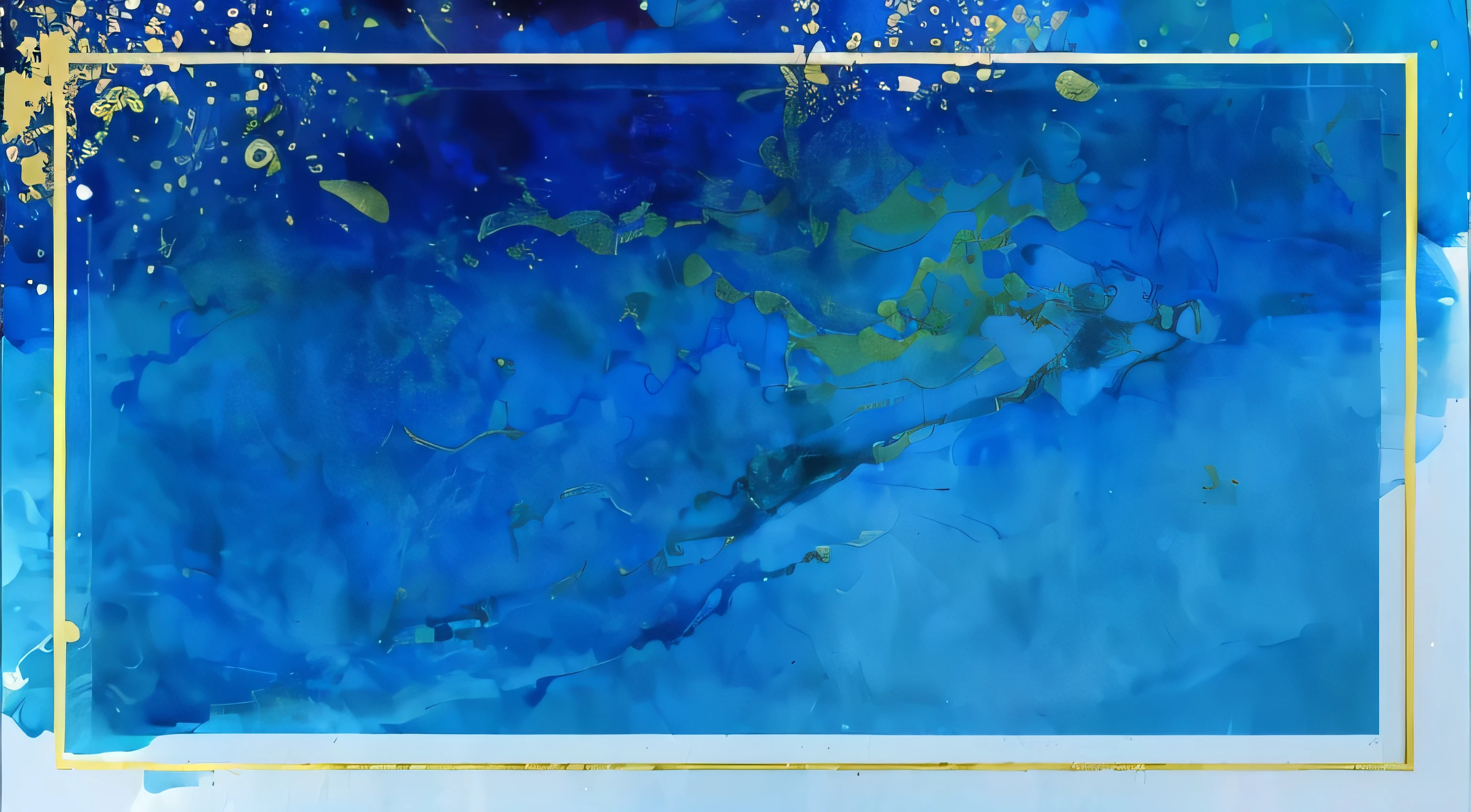there is a blue and yellow picture with a gold frame, flat water color texture, highly detailed water colour 8 k, highly detailed water colour 8k, deep blue water color, watercolor painting underwater, photoshop water art, water art photoshop, painted texture maps, visible paint texture, underwater ink env, abstract album cover, blue paint on top, blue image