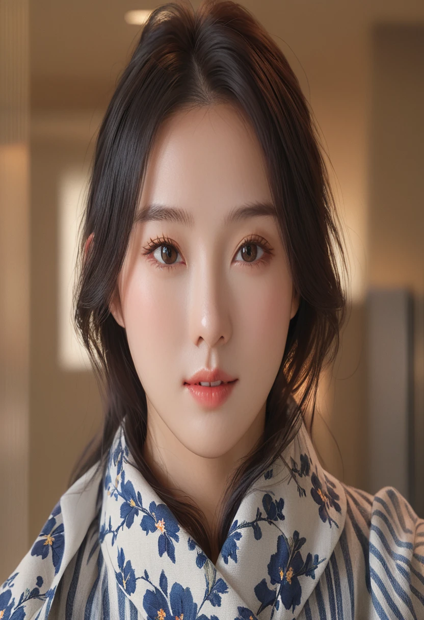 Best Quality, 8k, Masterpiece, (Portrait: 1.3), (photo realistic:1.4), (hyper realistic:1.4), Sharp Focus, looking at viewer, (smoother lighting:1.1), (increase cinematic lighting quality:0.9), realistic lighting, backlighting, light on face, ray trace, (brightening light:1.2), (Increase quality:1.4), sharp detail, (best quality real texture skin:1.4), finely detailed eyes, black_eyes, finely detailed face, 25 year old Korean woman