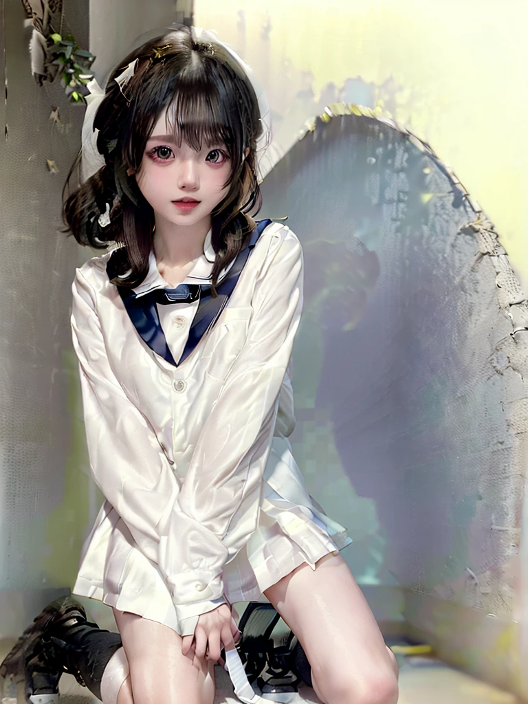 (((White Background 2.0)))、((High key portrait 1.3))、Professional Lighting、(((Professional Lighting 1.5)))、(Translucent skin texture))、Beautiful Skin、Fair skin、(((Whitening 1.5)))、((Schoolgirl uniform 1.5))、See-through 1.5、High leg、Mid-shot photo、Simple earrings and necklace、(((ファッションMagazine Cover 1.5)))、(((Magazine Cover 1.5)))、Lots of photos 1.3、Lots of Headlines 1.3、(((sex appeal1.5)))、大人のsex appeal、sex appeal、sexy、Ecstasy、Always look at the audience、Kneeling
