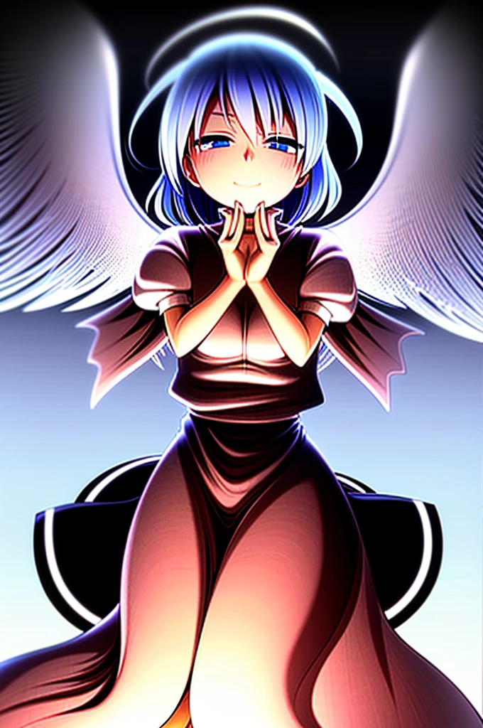 (best quality,4k,8k,highres,masterpiece:1.2), ultra-detailed, highly detailed texture, intricate details, A cute teenage angel with blue eyes, drawn in anime style, 1girl, , , 10 years old, medium blue hair, hair flaps, pink ribbon on head, well-formed face, blue eyes, angel girl, white blouse, puffy short sleeves, red ribbon, angel wings, long white skirt, red shoes, frills, ribbon head, A pair of angel wings on the back, from behind, to lift up one’s skirt, cowboy shot, from front, standing , raise one leg, crossed arms, arms up behind, arms behind back, hand between legs, put hands hip, one hand on hip, forward hands, arms raised in the air, punch hands, peace sign, waving, put up index finger, sit, lie down, closed eyes, lie face down, looking back, put one hand chest, leaning forward, cleavage, close up, horizontally outstretched arms, horizontally outstretched legs, front view, front face