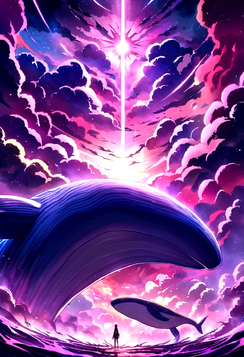 whale,Colorful clouds,Pink purple sea