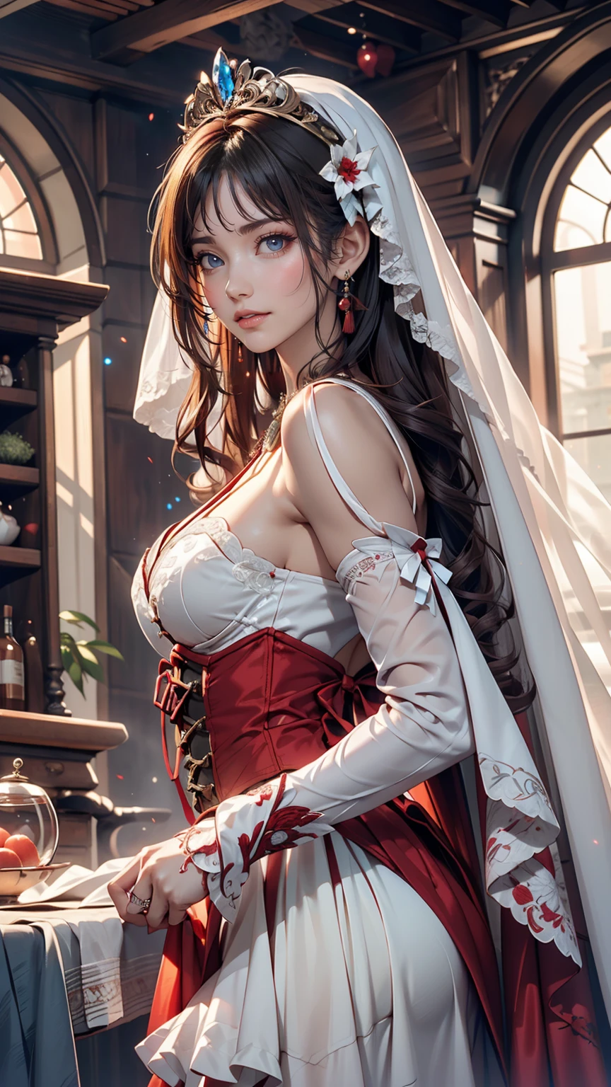 Lynn Minmay, One girl, alone, Monochrome, Braiding, View your viewers, dress, Long Hair, Traditional Media, sign, bangs, compensate, with own hands, Black Hair, Upper Body, lipstick, Drill Hair, artist name, twin Braidings, Bridal Gauntlet, No sleeve