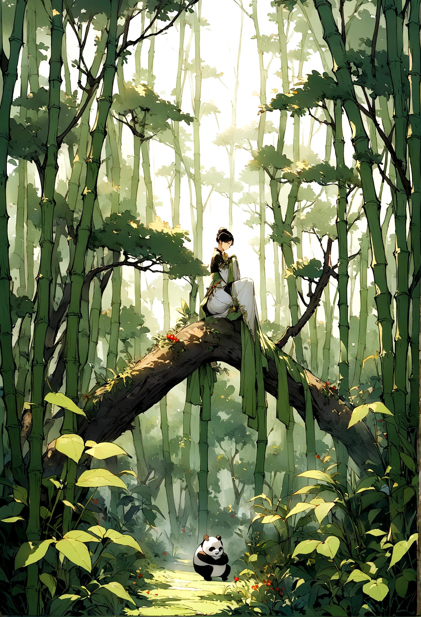 kungfu Panda,Holding a long bamboo,Background forest