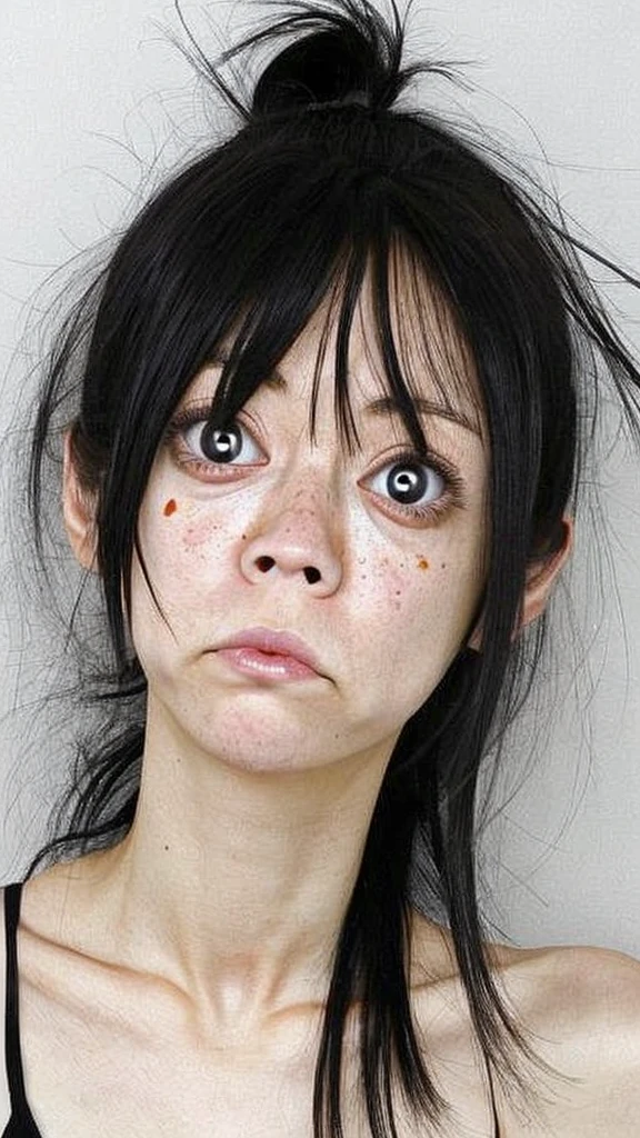 Eyes that stick out, big eyes, groggy eyes, thin, skinny, Japanese women, ugly, black hair