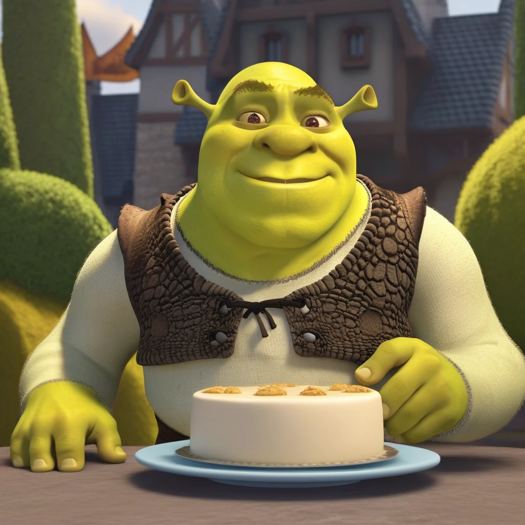 shrek animado recebendo presente grande em um aniversário, Shrek1024, detailed eyes, highly detailed, photography, ultra sharp, film, bokeh, professional, 4k, CAIXA DE PRESENTE, GIFT
