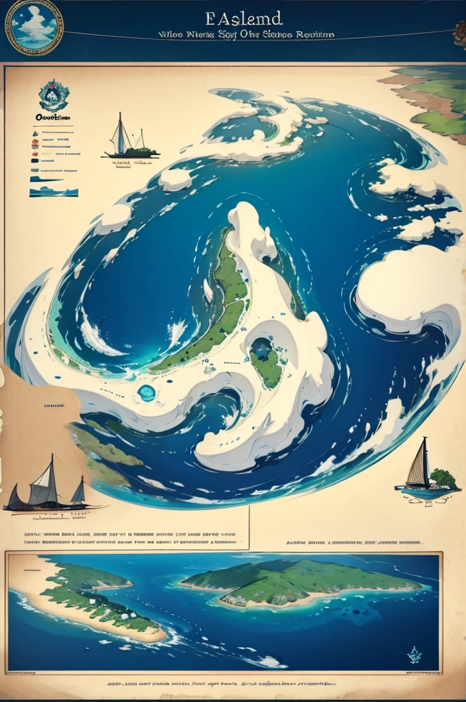 A map of islands with a boat in the ocean in 2d