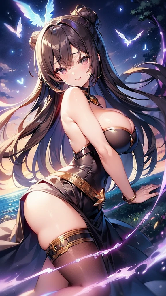 ((Highest quality、、masterpiece:1.3)), Upper Body、Long legs、Sharp focus:1.2, Beautiful woman with perfect figure:1.4、((Big Breasts:1.2)), (Big Breasts、Soft looking big ass、Feminine body 、Smiling:1.2), Face and skin texture crafted to the smallest detail、Fine-grained、double eyelid、25-year-old female、sexly、((((Cosplay、Isekai background、Fantasy、Magical World、Brave))))