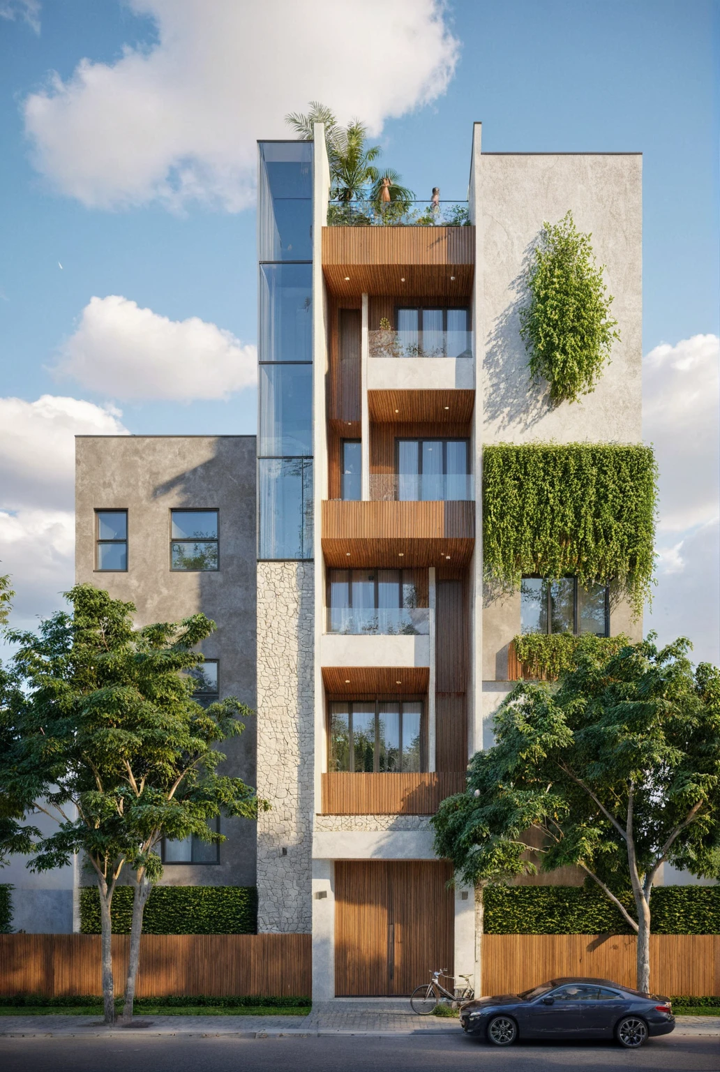 Raw photo,Masterpiece, high quality, best quality, authentic, super detail,
exterior, outdoors, house style modern on the street, glass windows, gate, wooden ceiling,
road,pavement, trees, sky, cloud, (daylight:1.1)