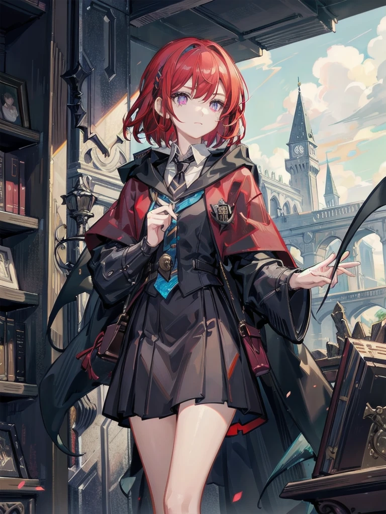 maximum details, cinematic, abstract art, dark theme, deep shadow,
1 girl, adult (elven:0.7) woman, freckles, ruby eyes, dark red quiff hair,
(style-swirlmagic:0.8), looking at viewer, solo, (full body:0.6), detailed background, detailed face, (fragrealitytech theme:1.1), hogwarts teacher, curious, (ravenclaw :1.1), necktie, cloak, casting spell, surrounded by lightning, library in background, sunlight,