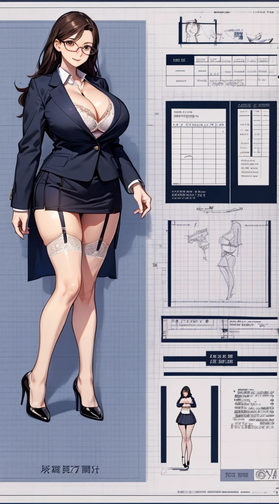 girl, alone, whole body, From head to toe, Are standing, (Huge Saggy Tits:1.3),

Character design sheet, Character Reference Sheet, 設計図のSchematic, Drafting, Blueprint, Schematic,
((Character design sheet:1.7, Character Reference Sheet:1.7,)),

anime/cartoon character wearing a girls , 1girl, alone, ,Mature Woman,Cleavage,Long sleeve,Collared shirt,White shirt,,(Tight Skirt),((garter belt)),(High heels),Skirt Suit,mini skirt,office lady,Long Hair, bow, ,  (Very short skirt:1.4), (lingerie:1.5),secretary,Thin glasses, (In underwear:1.7),nsfw,Full nudity、