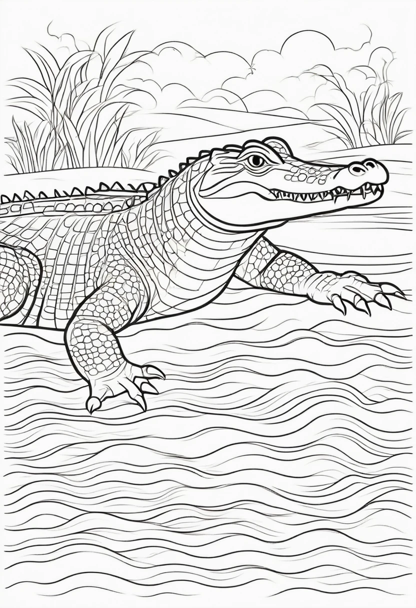 coloring page for kids, crocodile, thick lines