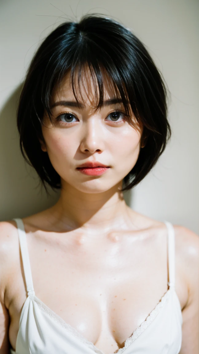 (8k、RAW Photos、highest quality、masterpiece:1.2)、(Realistic、Realistic)、1 Japanese girl、(((30 Years Old)))、(Short hair)、((Black Hair))、((White Lingerie))、((Petite Woman))、skeletally correct