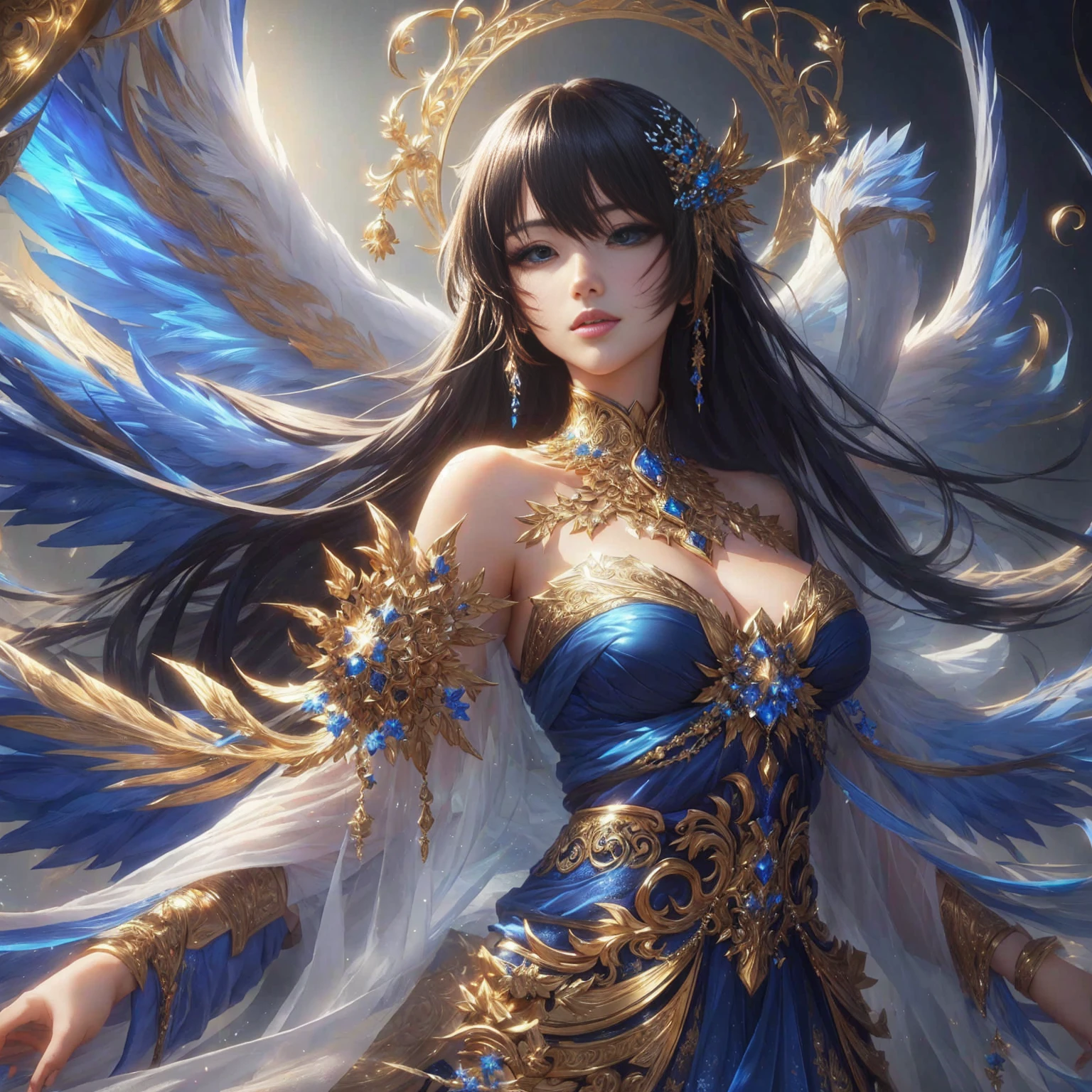Close-up of a woman flying in the sky, Fantasy artワーク, 雲のgoddess, Fantasy artワーク, Fantasy Illustration, Beautiful cyborg angel girl, 詳細なFantasy art, Fantasy art, 高品質のFantasy art, goddess, 美しいFantasy art, Highly detailed art in 4K, 詳細なFantasy art、8k、RAW Photos、highest quality、Real、Photorealistic、Professional Lighting、mix4、20d、Beautiful Teenage Woman、1 female、Big beautiful eyes、Larger breasts、Sleeveless