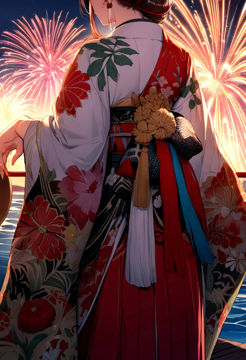 Summer,Overlooking,Back,coastal,firework,Aesthetic,kimono
