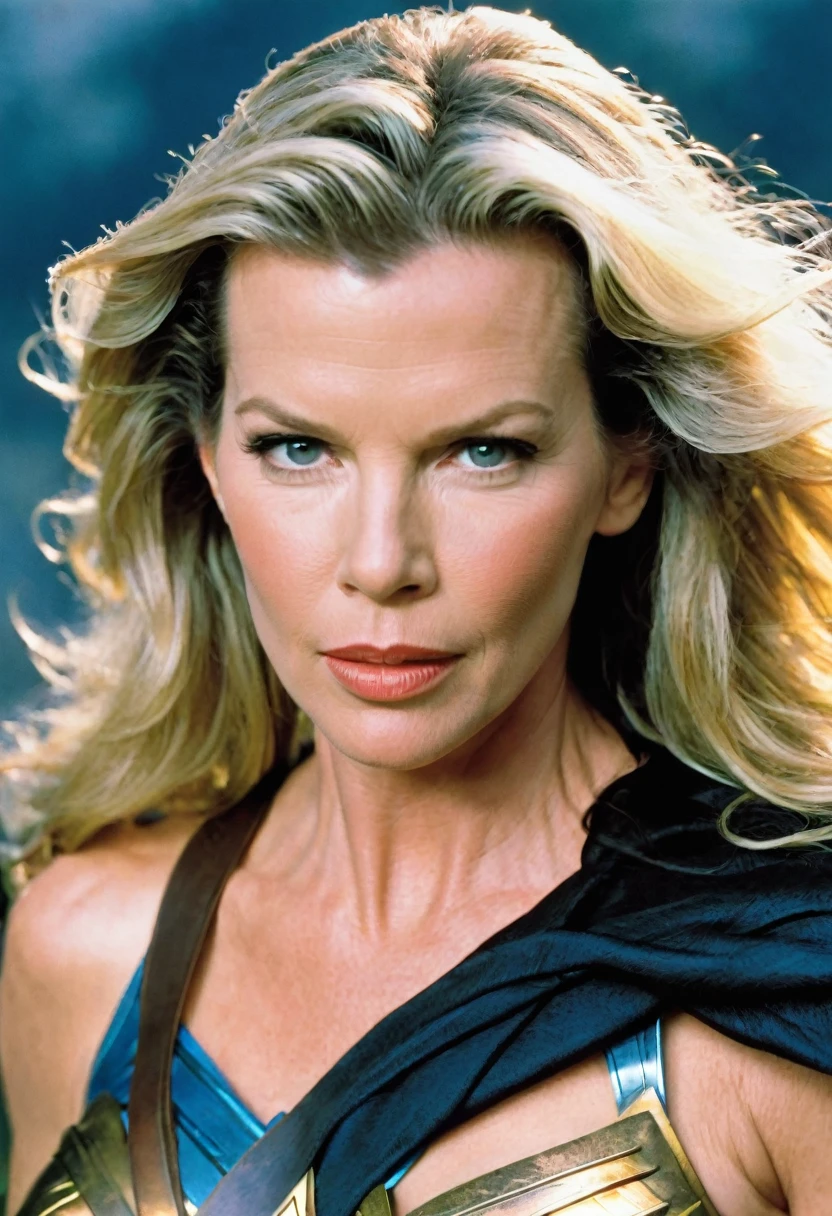 (((De Primerísimo primer plano kim basinger (((long black hair)))under the mantle of the Amazon warrior Wonder Woman Diaema Wonder Woman frontal images color images Splash))),(((kim basinger)))