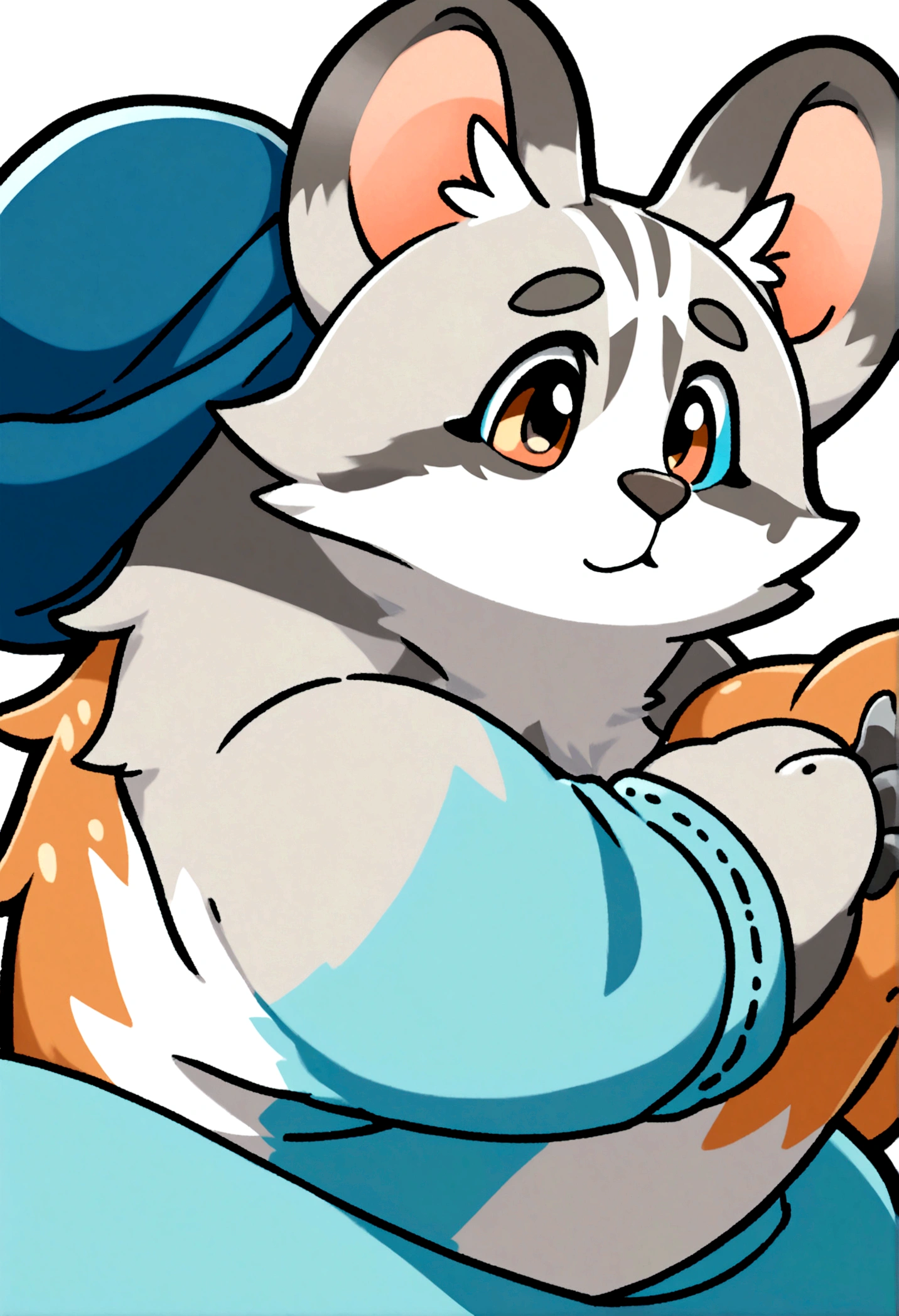 Calango with blue cap and blue coat., White and gray fur, zootopia style, Transparent background