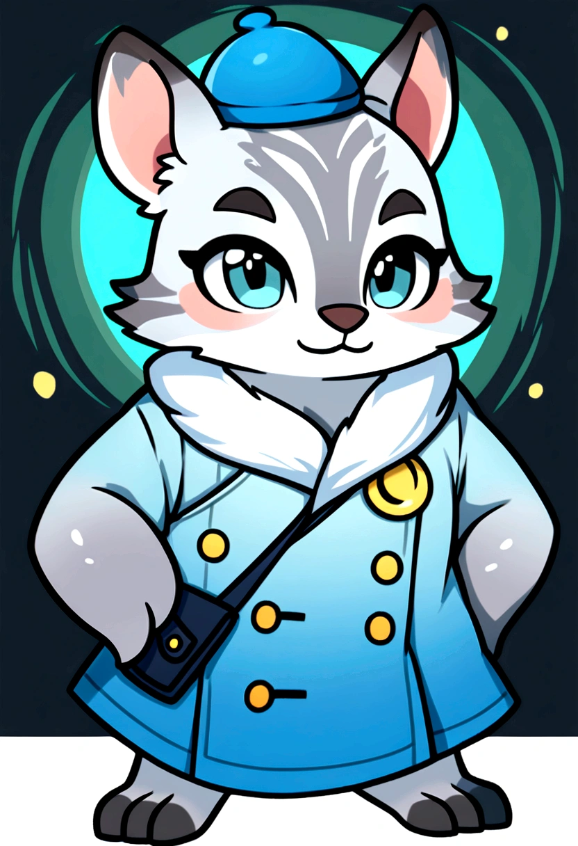 Calango with blue cap and blue coat., White and gray fur, zootopia style, Transparent background