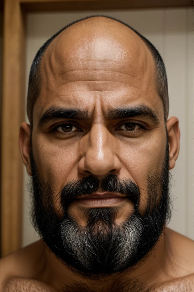 latin man, 45 years , wide , barba larga, Big nose,