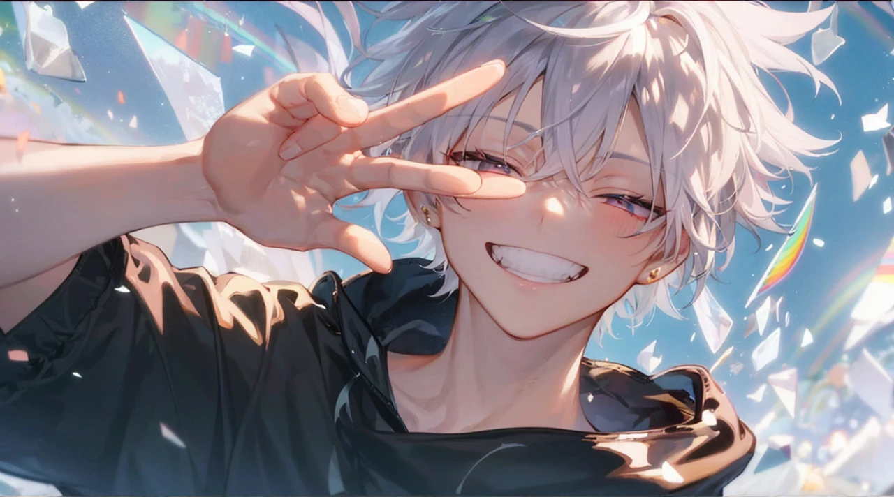 Highest quality、Masterpiece、male、Handsome、Black Hair、Rainbow colors