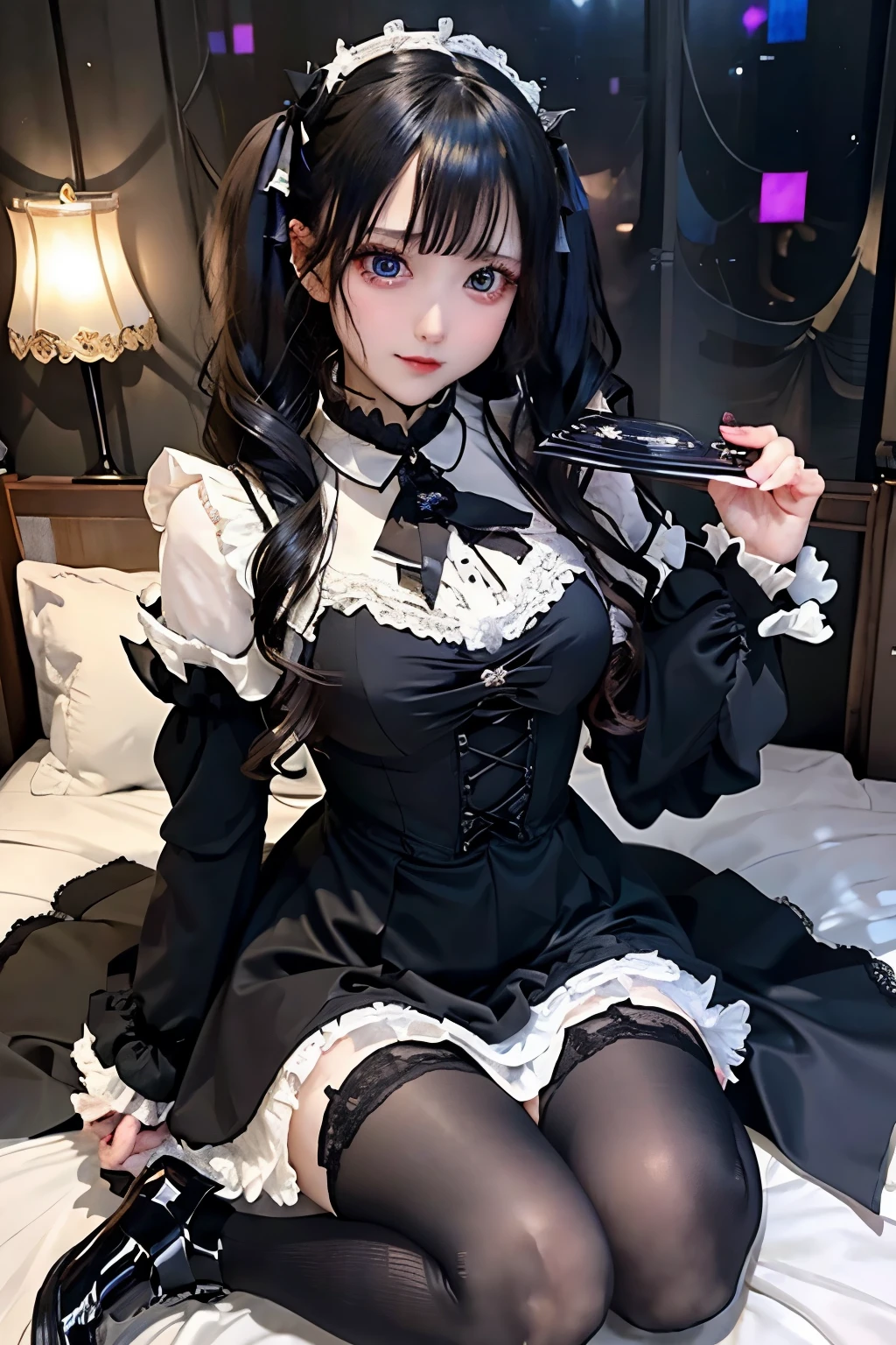 ハードなDark Gothicメイク、Black dark eyeshadow、sad、Good skin radiance、Dark Gothicメイク、Dark smile、palace、The beauty of fragrance、24-years-old、Expression of intense sexual pleasure、Embarrassed look、Dark Gothic、Highest quality、Expression of sexual pleasure without pain、Drunk face、Purple maid outfit、Mysterious、Noble、sexy、Loving smile、Twin tail hair、Right blue eye、Left eye is red、Super tempting pose、Platform Heel Shoes、Heavy makeup、Gothic ta clothes、Silver Hair、Long Hair Straight Hair、Cute Gothic Loliress、Beautiful Face、elegant features、Attractive face、Stained glassを背景に、Chest glistening with sweat、The room is dark、goth long dress、Bell Sleeves、Wizard Sleeve、Decadent look、Sexually excited expression、Glossy thighs wet with water、Thighs that are wet and shiny with oil、Background of a room full of roses、sad表情、Rose Maiden、The embroidery is pink、The dress has pink embroidery.、Thigh-high socks、Knee-high socks、Gentle expression、Dark black eyeshadow、Stained glassとバラの背景、thighs are a little thin、Female Duo、Female couple、dark church background、Stained glass、Black metal world、Dark Castle、Dark Room、Slender body、gothic long dress、Victorian dress、Small breasts、Hold the wine in your right hand、Hold the lantern in your left hand、pantyhose、The bed is covered with roses、Her thighs are shining with sweat、My body is wet and shiny、Lots of glitter on the thighs、sweating、私の太ももはsweatingでベタベタしている、Sweat glistening on my thighs、The whole body is sweaty and shiny、I sweated a lot.、My thighs are sweaty、Wet thighy thighs are shining with sweat、A lot of sweat glistening all over the body、Slender body、Put your head on the pillow、Sleeping on a bed、Beautiful legs、Stretching legs、Lie down in bed、Lie on your back in bed、