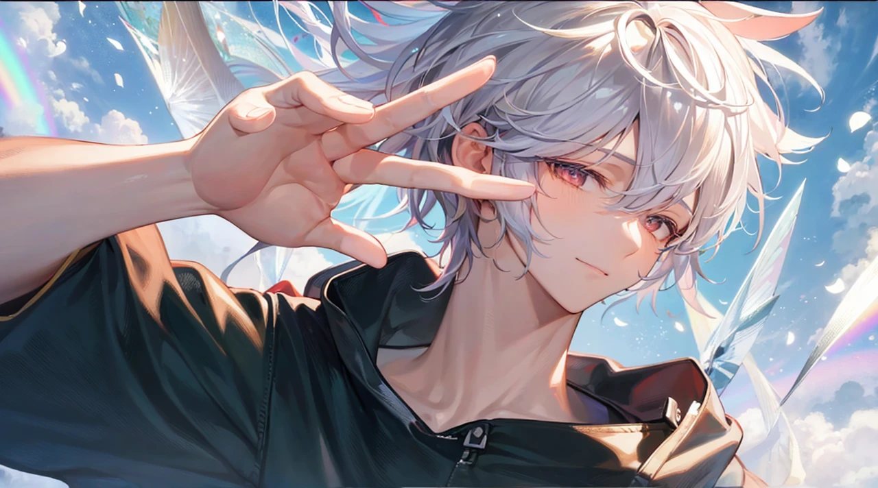 Highest quality、Masterpiece、male、Handsome、Black Hair、Rainbow colors