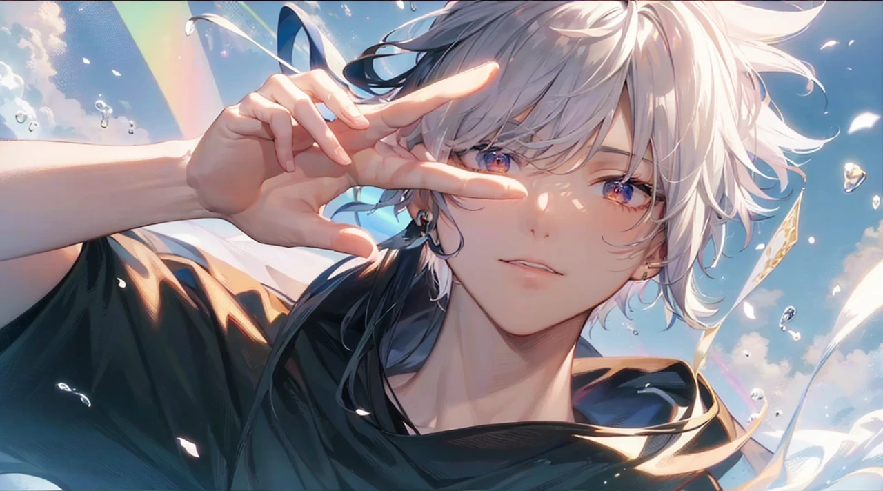 Highest quality、Masterpiece、male、Handsome、Black Hair、Rainbow colors