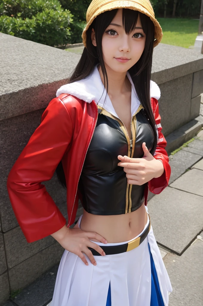 A girl cosplaying as Yamato from One Piece