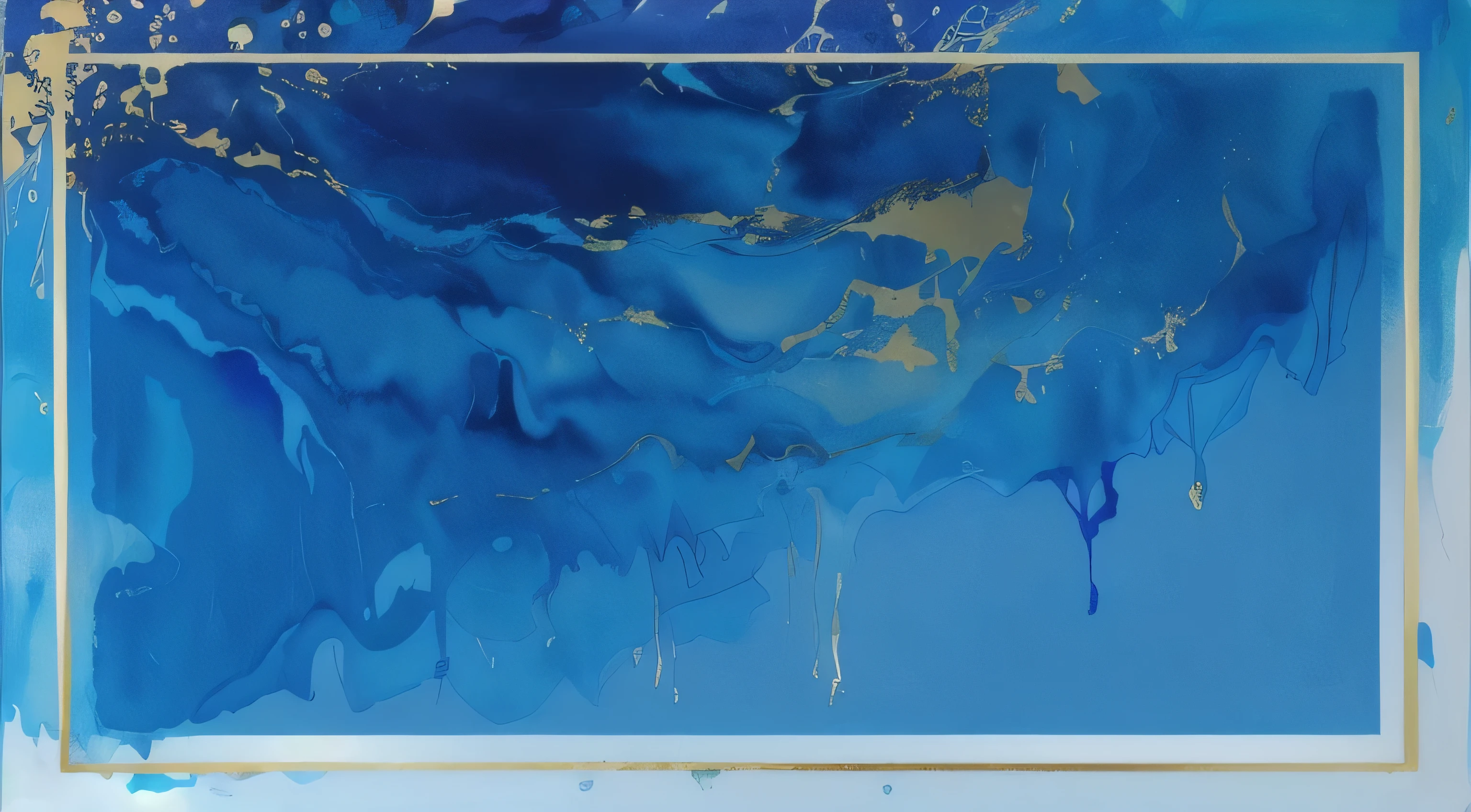 there is a blue and yellow painting with a a gold frame , flat water color texture, deep blue water color, gilded marbled paper background, abstract album cover, ultramarine blue and gold, blue paint on top, official artwork, inspired by Helen Frankenthaler, by Helen Frankenthaler, album art, extremely detailed water texture