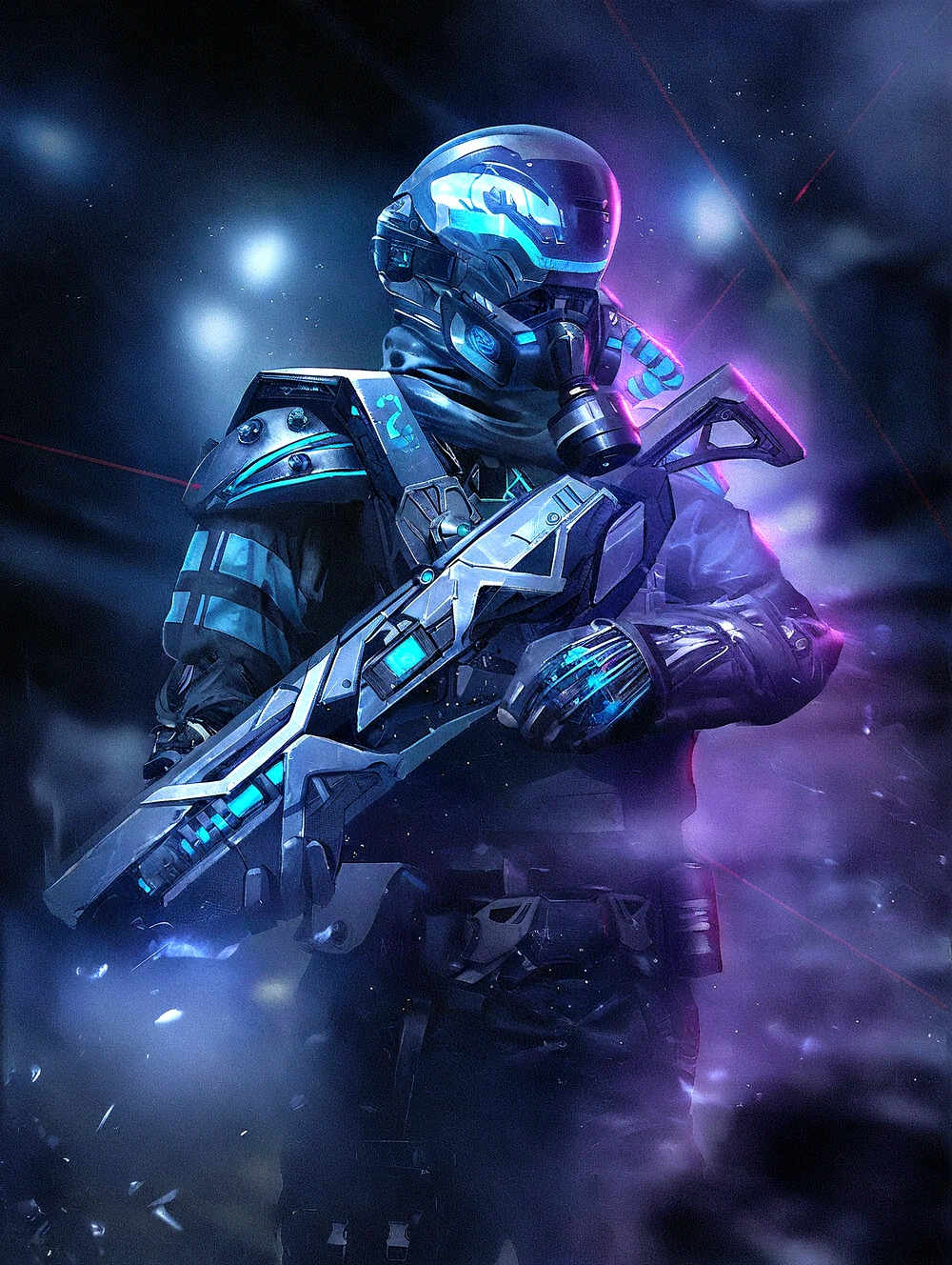 arafed image of a man in a futuristic suit holding a weapon, cyberpunk soldier, futuristic soldier, sci-fi soldier, epic scifi character art, epic sci-fi character art, epic sci - fi character art, fps game concept art, cyberpunk knight, with futuristic gear and helmet, cyber armour, space armor, sci-fi digital art, dark futuristic