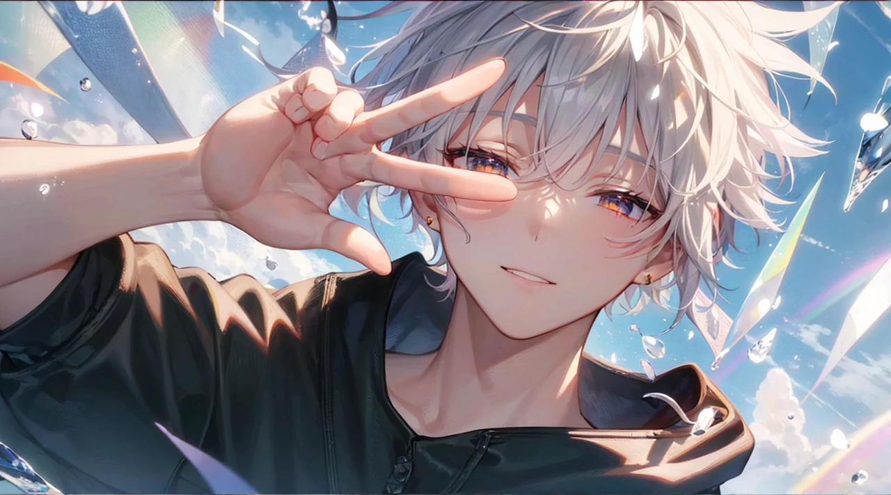 Highest quality、Masterpiece、male、Handsome、Black Hair、Rainbow colors