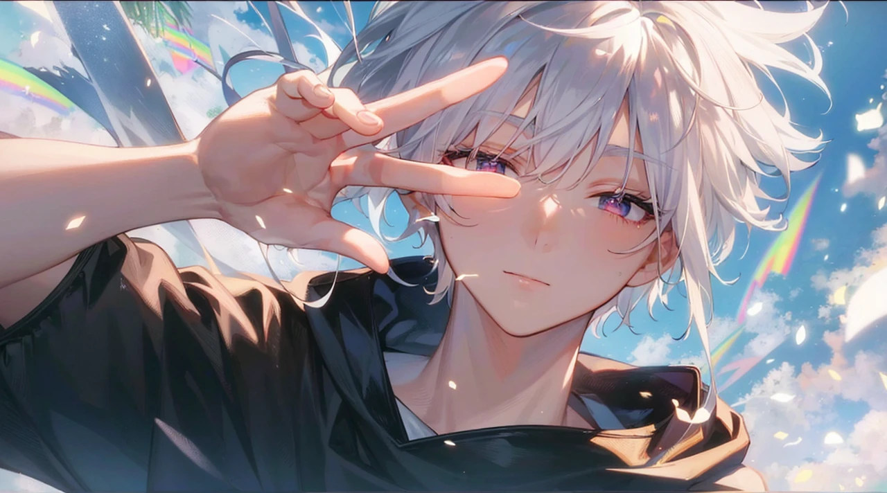 Highest quality、Masterpiece、male、Handsome、Black Hair、Rainbow colors