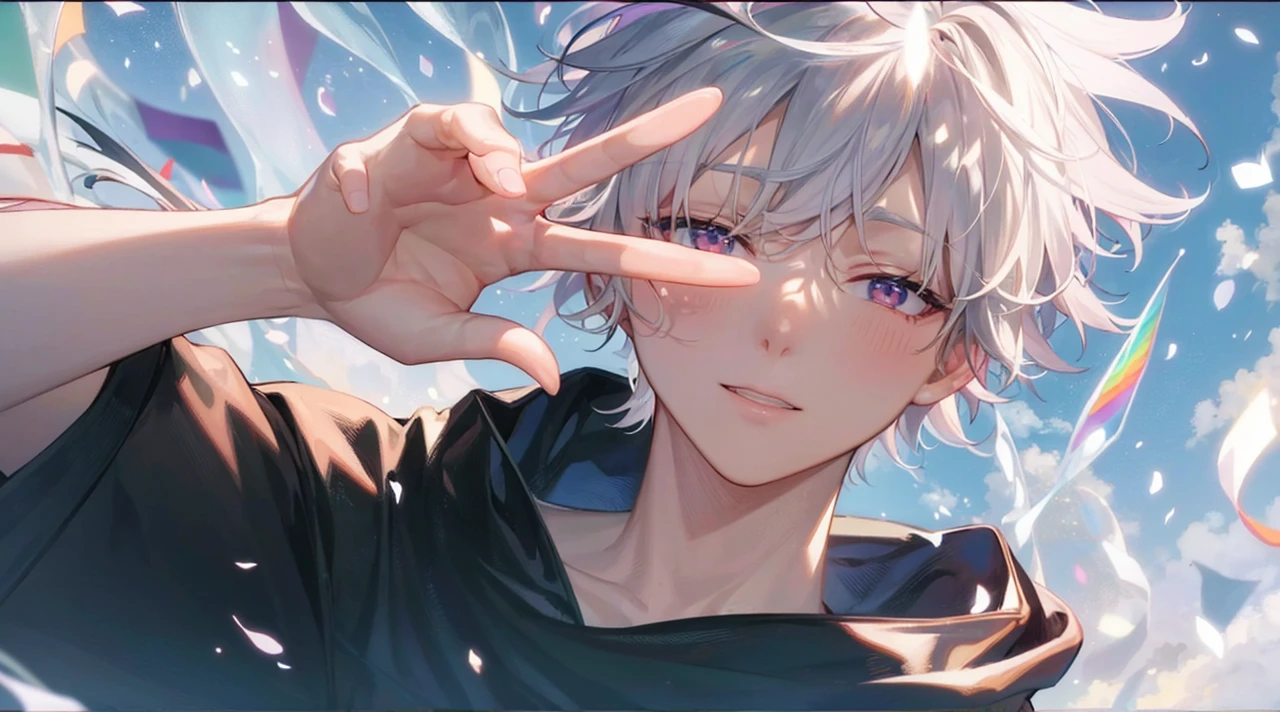 Highest quality、Masterpiece、male、Handsome、Black Hair、Rainbow colors