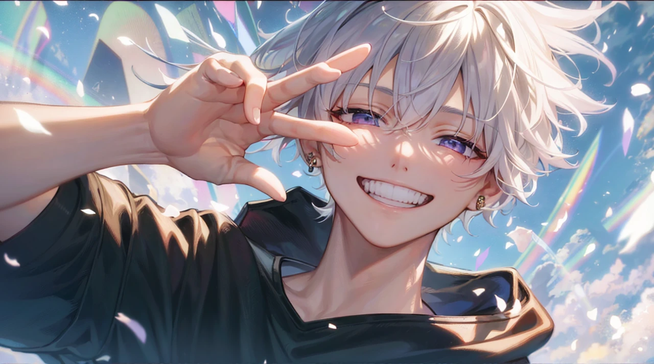 Highest quality、Masterpiece、male、Handsome、Black Hair、Rainbow colors