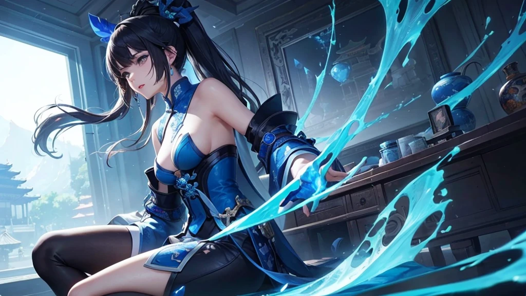Beautiful game scene,blue,Technology,masterpiece,Lots of details,Chinese style,Tech Blue,Beauty,