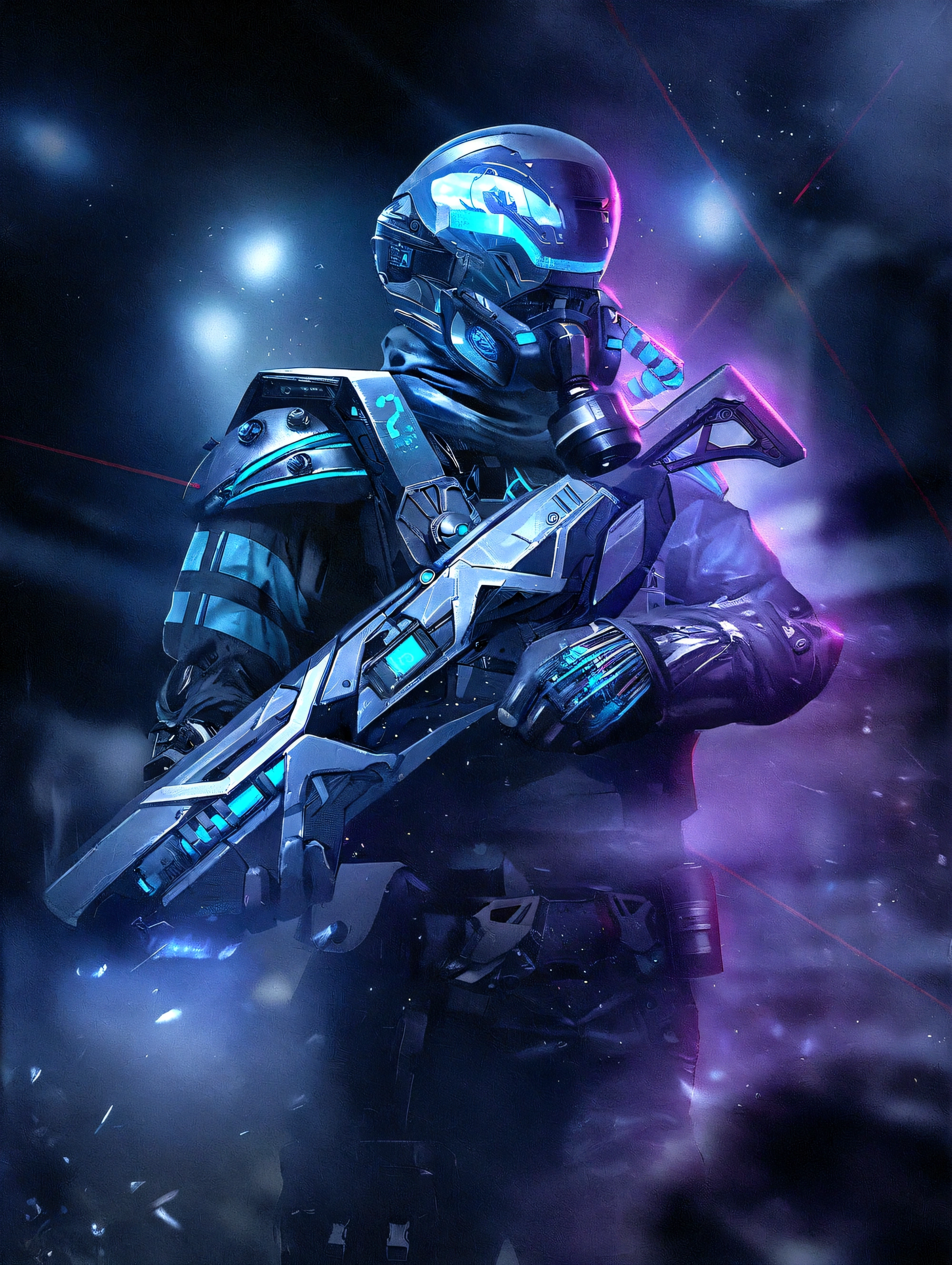arafed image of a man in a futuristic suit holding a weapon, cyberpunk soldier, futuristic soldier, sci-fi soldier, epic scifi character art, epic sci-fi character art, epic sci - fi character art, fps game concept art, cyberpunk knight, with futuristic gear and helmet, cyber armour, space armor, sci-fi digital art, dark futuristic