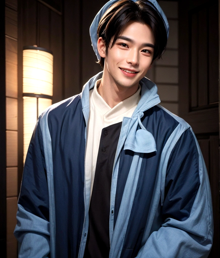 Man smiling with eyes narrowed,