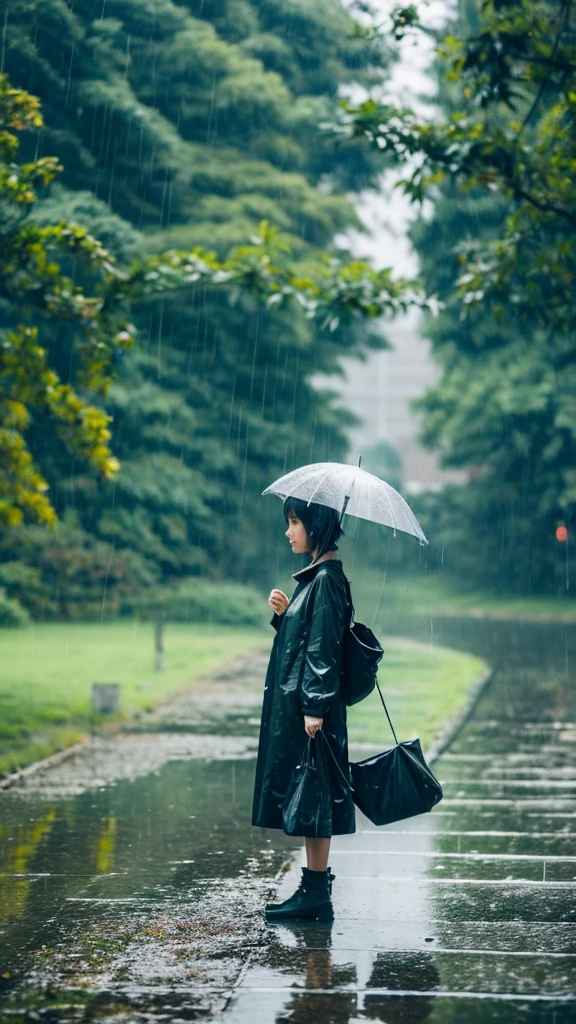 ((crane))、bird、Rainy Sky、1girl,from below