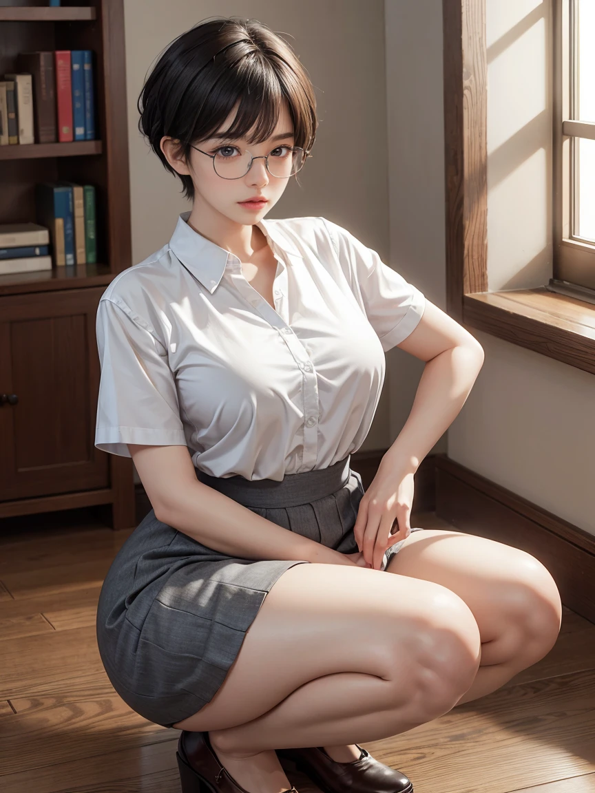 8k, RAW Photos, Highest quality, masterpiece, Realistic, Realistic, (1 Ultimate beauty), Mature Woman,(Strictly adhere to a composition where only one person appears in the photo)、(In the locker room)(Wear rimless glasses)((Wearing a light grey shirt))((She is wearing a brown flared mini skirt))(Married women) Highly detailed face, (Perfect Teeth), fine grain, double eyelid, eyelash, Lip details, (((Black short bob hair))), (((Very large breasts)))Big Breasts,((Increase nipple protrusion))(((Spread your legs to emphasize your crotch)))(((She is sitting on the sofa with her knees hugged and her legs wide open)))(((Spread your legs in an M shape)))(((Emphasize the bite of the crotch)))Cowboy Shot, Soft Light, ((Written boundary depth))
Proceed with caution,((Age 35, Japanese women)), (((moderately fleshy body, Tight waist))), (((Front view, Realistic buttocks,))Front view