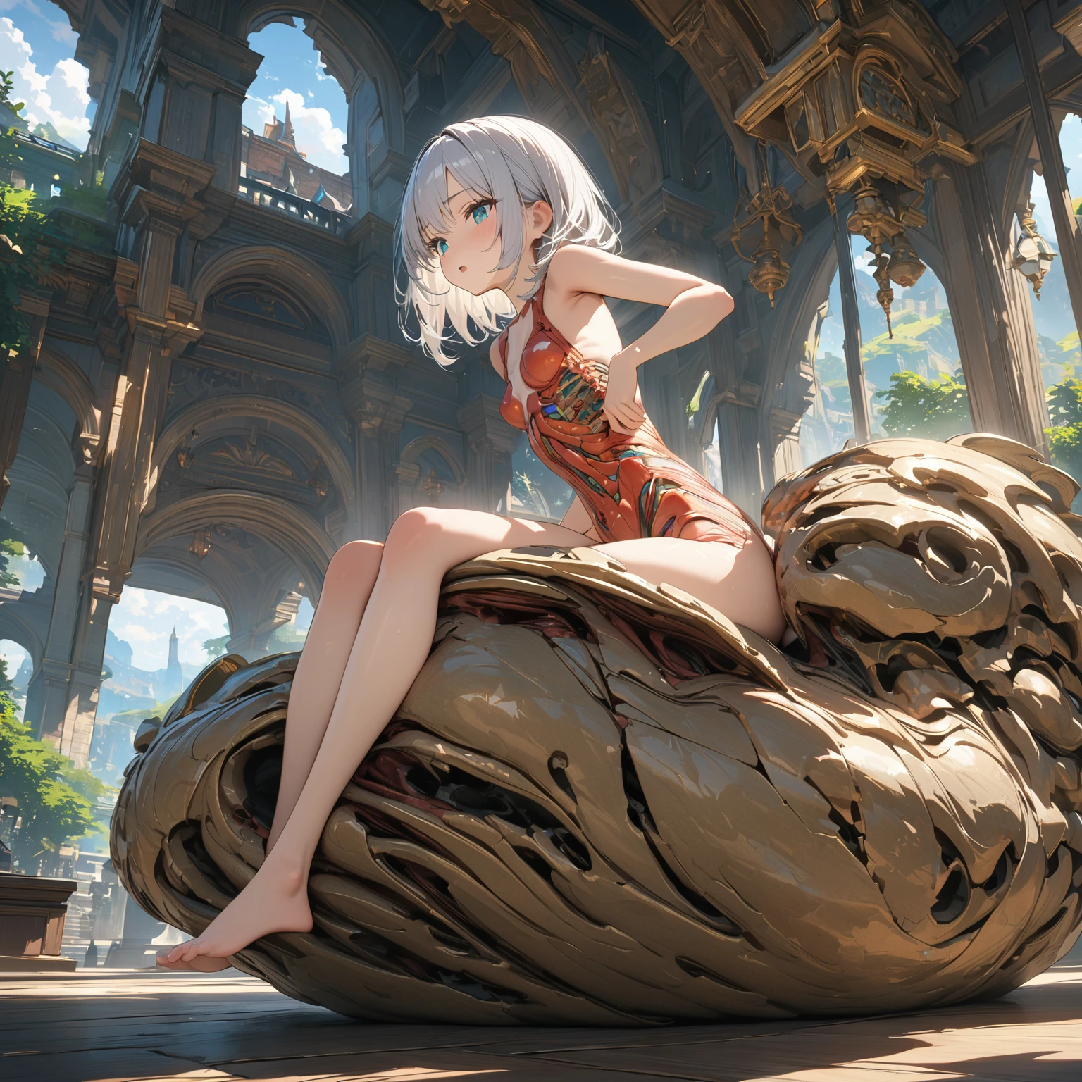 (masterpiece, best quality:1.5), (ultra detailed, high resolution, 8k, beautiful detailed, UHD, best anatomy), white hair, small breasts, 1 cute girl,