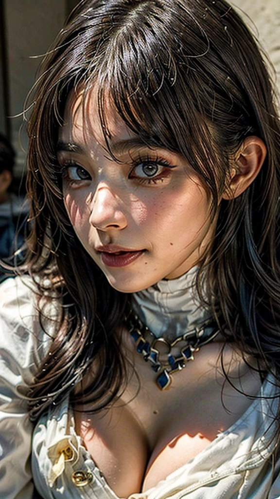 (masterpiece:1.3), (8K, Photorealistic, Raw photo, Best image quality: 1.4), Japanese schoolgirl、(Random Hairstyles:1.2)、Cleavage:1.2、Super detailed face、Attention to detail、double eyelid、Put your chest together、Sharp focus:1.2、Beautiful woman:1.4、Light brown hair、Highest quality、masterpiece、Ultra-high resolution、(Photorealistic:1.4)、, compensate, eye shadow, Thick eyelashes, Fantasy, Looking at the audience, spring ((Natural big breasts:1.2)),((Upper Body))