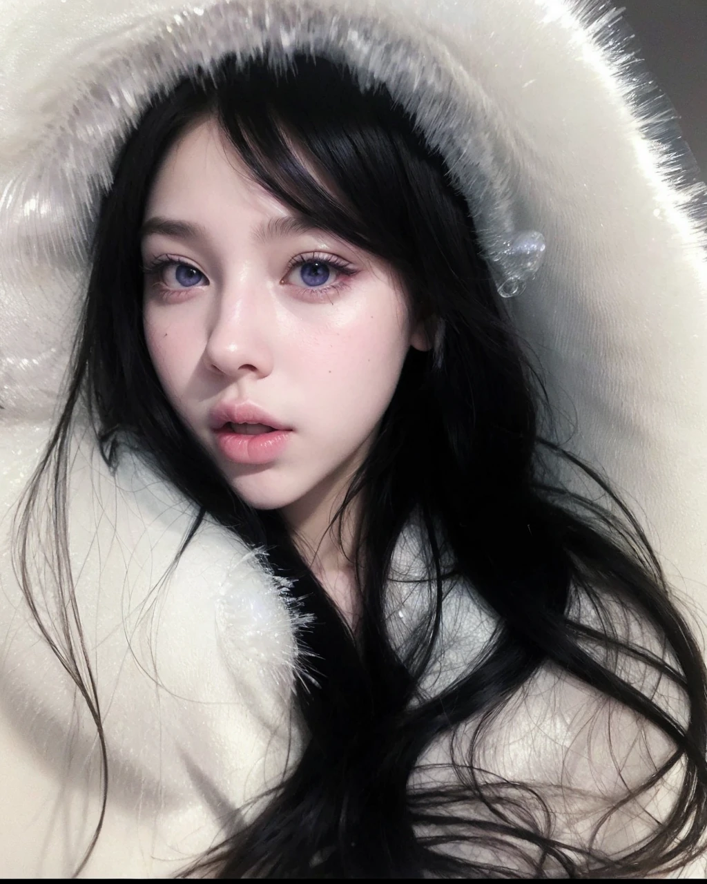 standing alone, 1 girl, purples eyes, cabelo roxo, bubble, gazing at viewer, portraite, half-closed eyes, shorth hair, cloused mouth,shiny bubbles,bubbles, colour shining in bubble, reflective bubbles,bubbles ,bubbles all around, turning into bubble