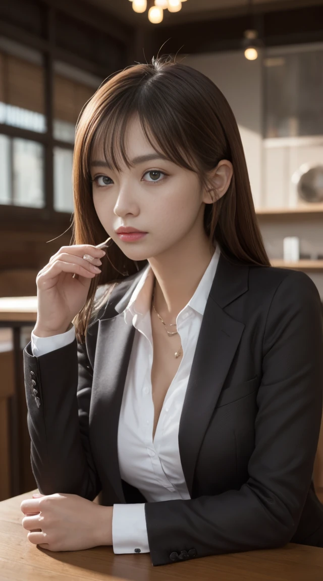Tabletop, Highest quality, figure, Super detailed, In detail, High resolution, 8k wallpaper, Perfect dynamic composition, Beautiful attention to detail, Natural Lip,blazer ,whole body