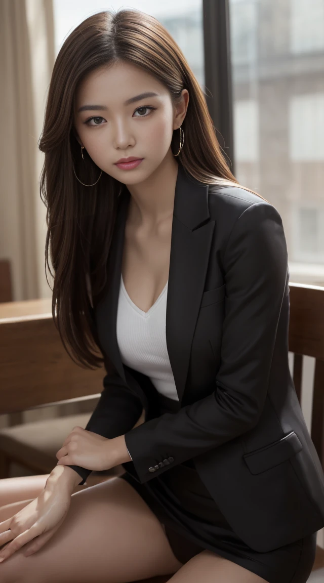Tabletop, Highest quality, figure, Super detailed, In detail, High resolution, 8k wallpaper, Perfect dynamic composition, Beautiful attention to detail,  Natural Lip,blazer ,whole body