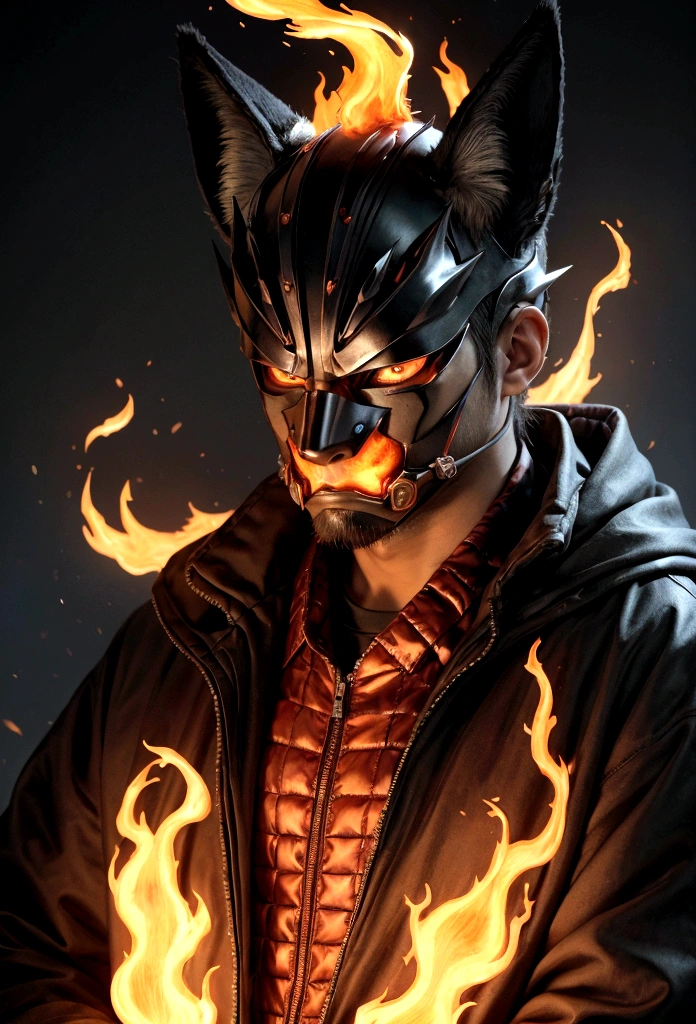 Man of Fire, chilling look fire mask, fox ears and lava claws