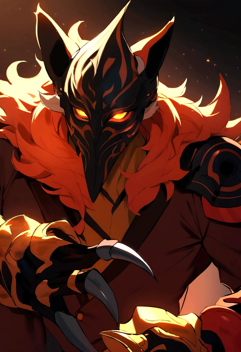 Man of Fire, chilling look fire mask, fox ears and lava claws