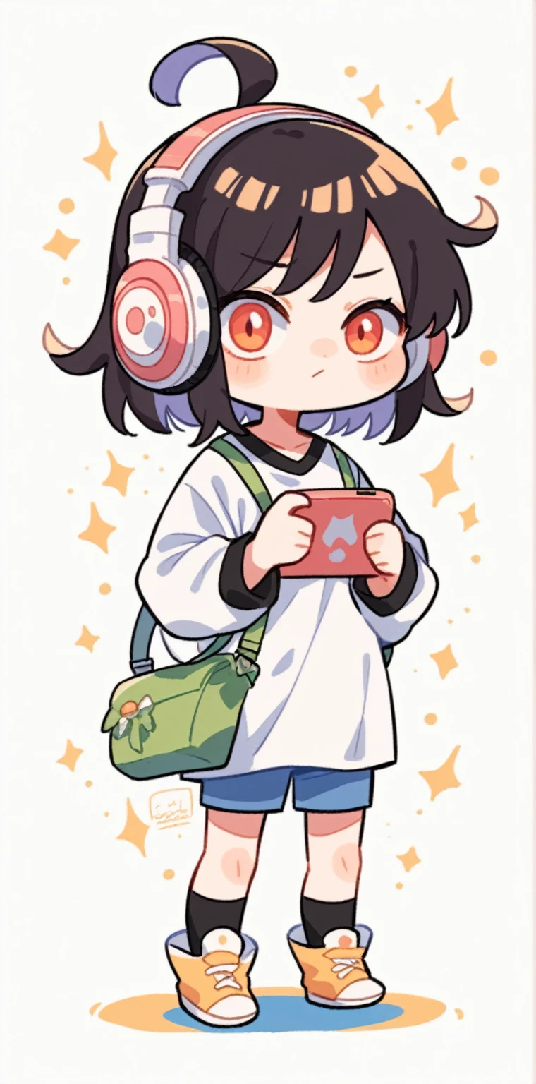 cartoon girl with headphones and a tablet pointing at something, full body!, in an anime style, full_body!!, ecchi anime style, with headphones, with head phones, chibi style, cel shaded!!!, unknown artstyle, thicc, jaidenanimations, chibi, anime moe artstyle, holding a pudica pose